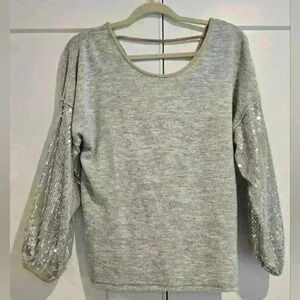 Sequin Sleeve Grey Sweater